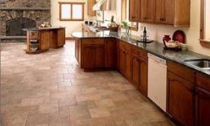 Kitchen floor with porcelain tile